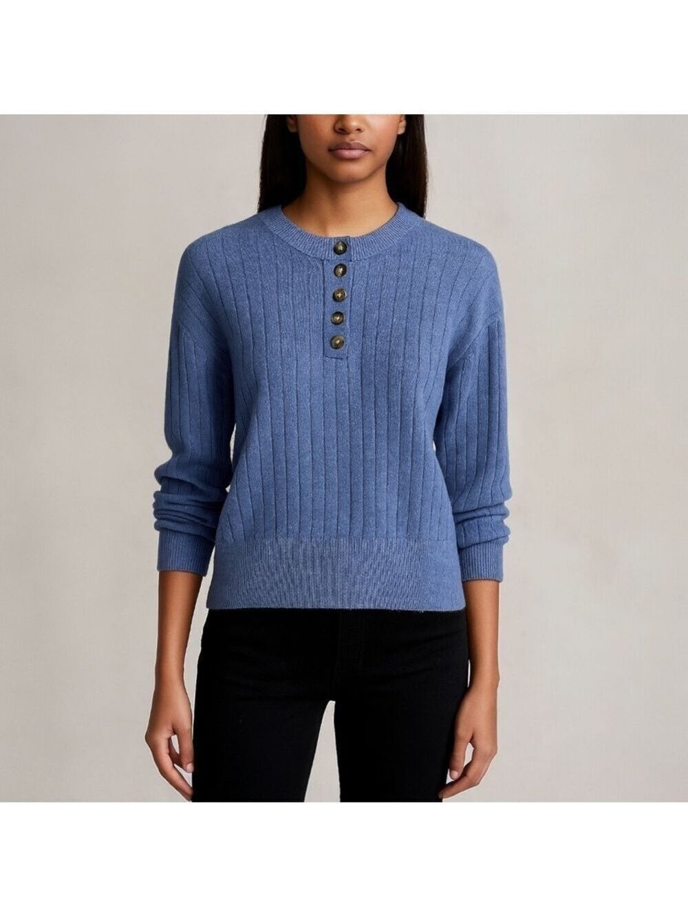 Madewell Bowden Henley Sweater in Heather Sky – Medium